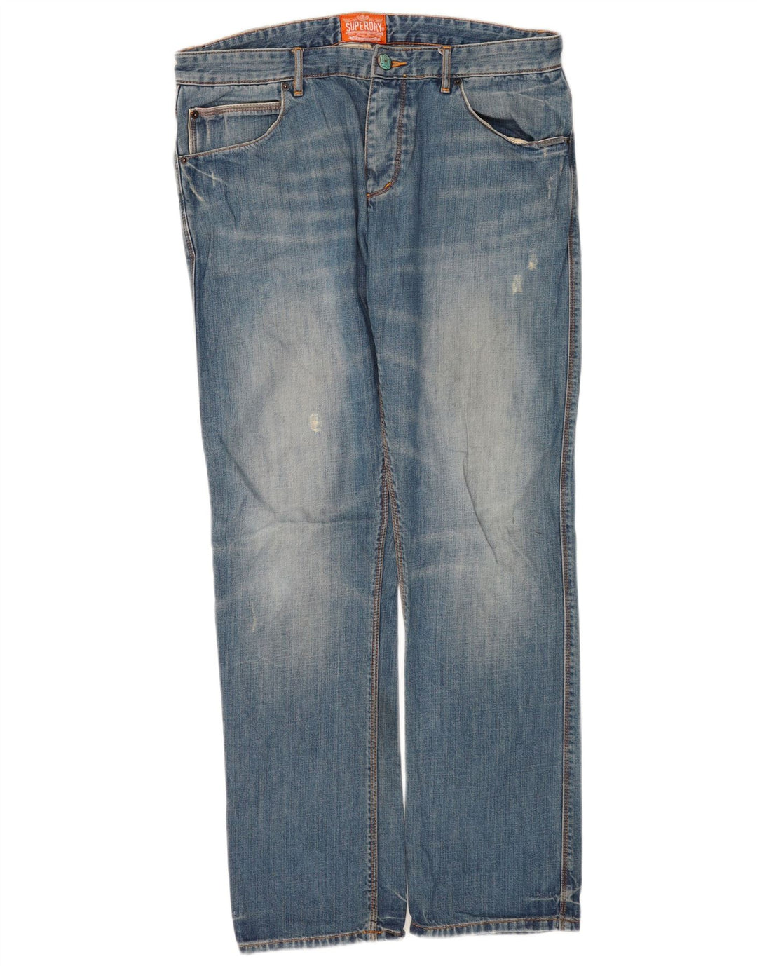 Superdry Men Distressed Straight Jeans W34 L32 Blå Bomuld