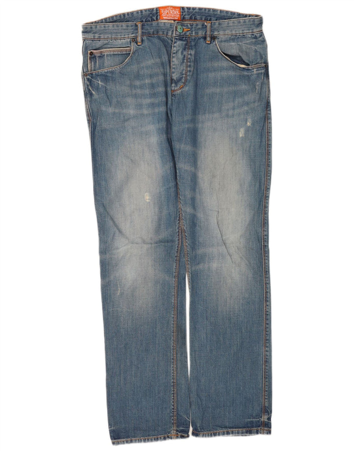 Superdry Men Distressed Straight Jeans W34 L32 Blå Bomuld