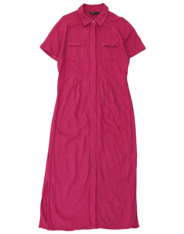Marks & Spencer Dame Maxi Kortærmede Skjortekjole UK 10 Small Pink