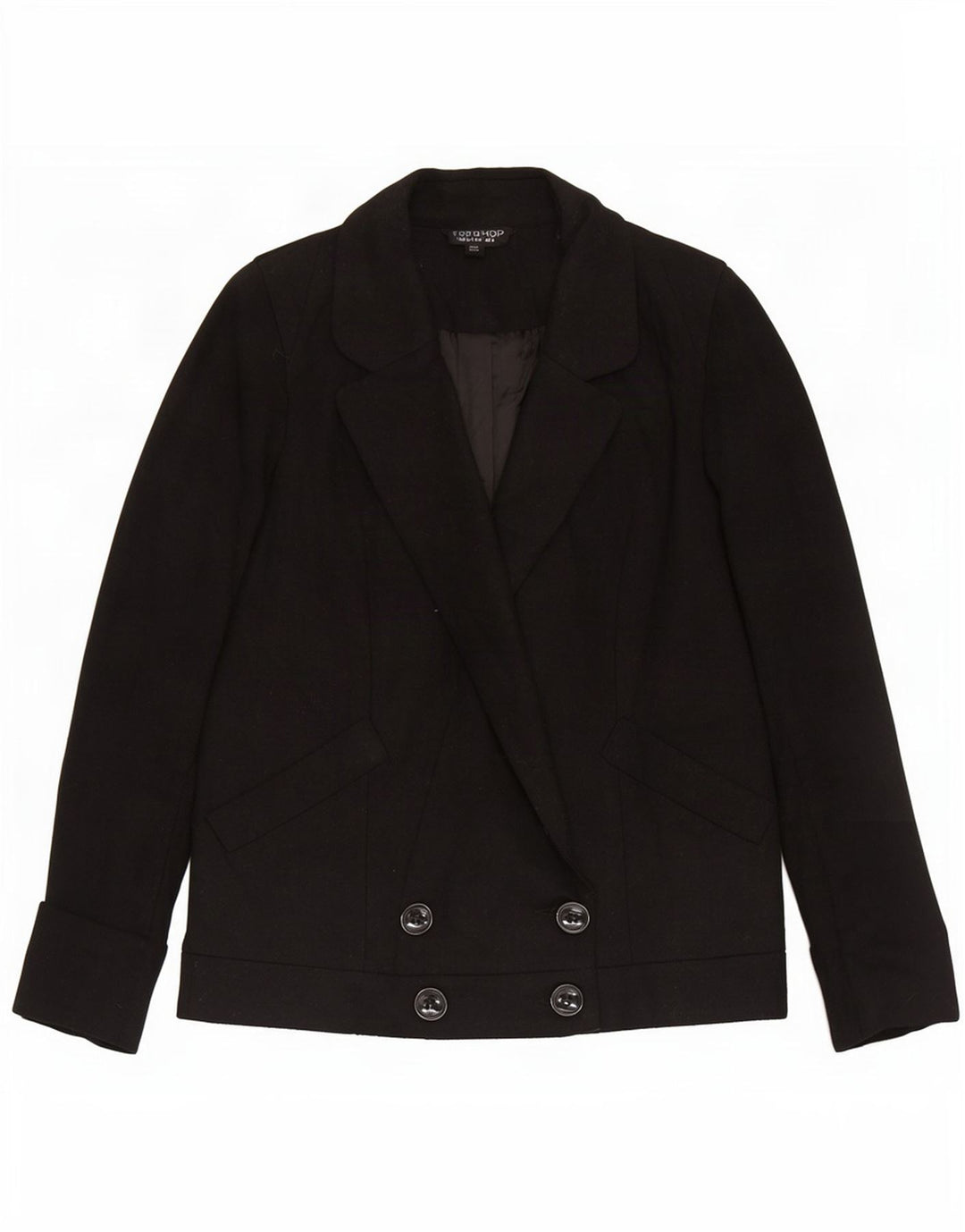 Topshop Dame Double Breasted Blazer Jacket UK 8 Small Black Wool