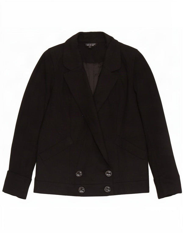 Topshop Dame Double Breasted Blazer Jacket UK 8 Small Black Wool