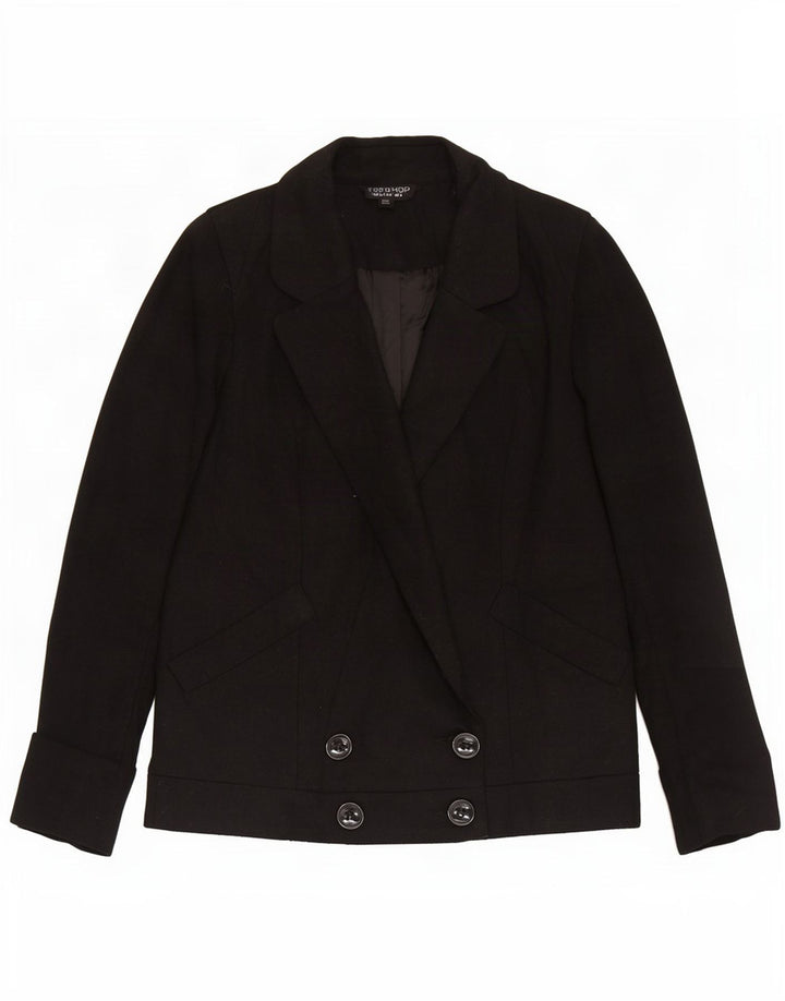 Topshop Dame Double Breasted Blazer Jacket UK 8 Small Black Wool