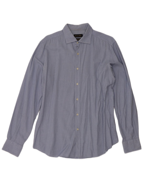 Massimo Dutti Mens Slim Fit Shirt Large Blue Geometric