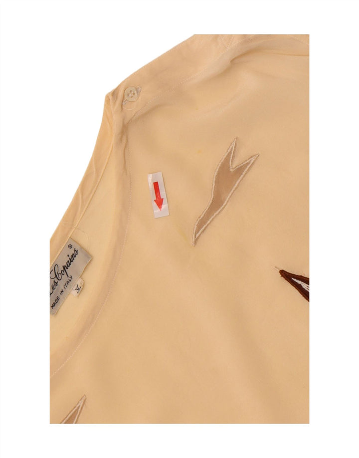Les Copains Dame Se Through Bluse Top UK 16 Stor Beige Stribet Silke