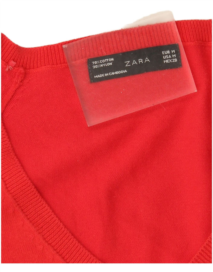Zara Dame V-hals sweater UK 12 Medium Rød Bomuld