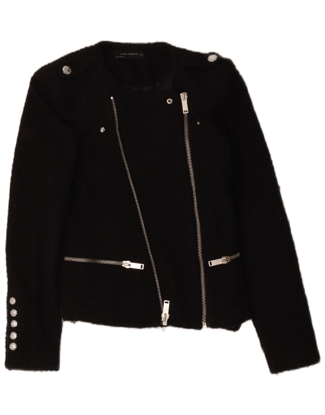 Zara Womens Military Blazer Jacket UK 10 Small Black Acryl