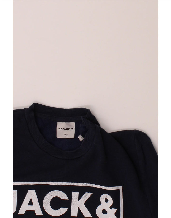 JACK & JONES Mens Core Graphic Sweatshirt Jumper Small Navy Blue Cotton Vintage Jack & Jones and Second-Hand Jack & Jones from Messina Hembry 