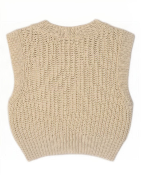 Zara Womens Crop Vest Tank Top UK 10 Small Off White Polyester