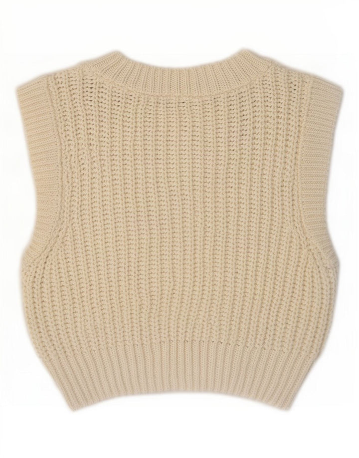 Zara Womens Crop Vest Tank Top UK 10 Small Off White Polyester