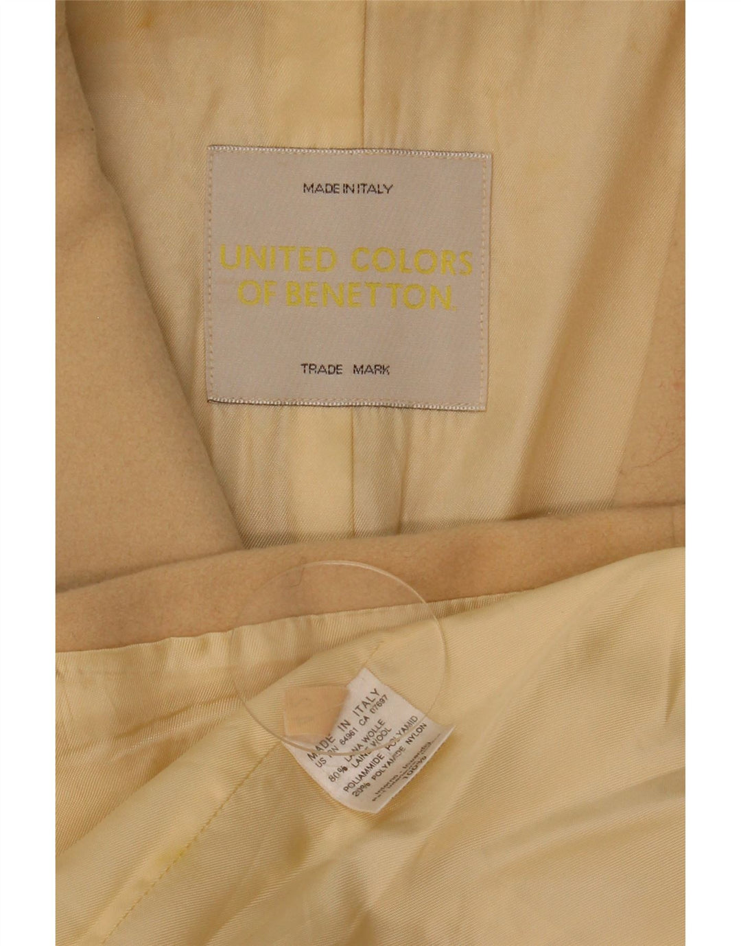 Benetton Dame Loose Fit Overfrakke IT 42 Medium Beige Uld