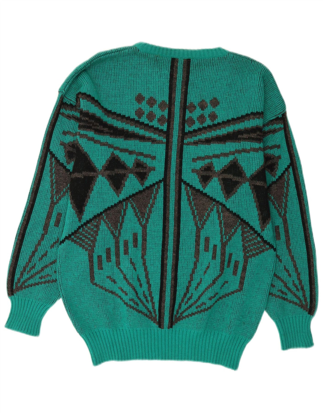 Vintage dame sweater med rund hals IT 54 Stor grøn geometrisk uld