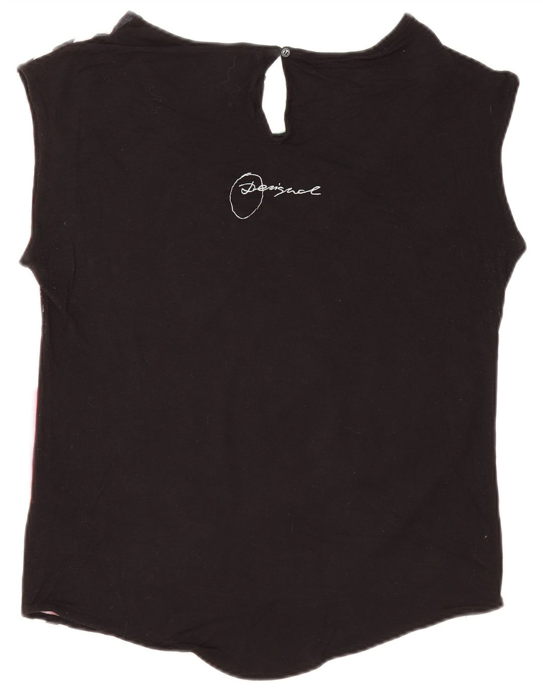 Desigual Dame Oversized grafisk T-shirt Top UK 10 Small Black Viscose