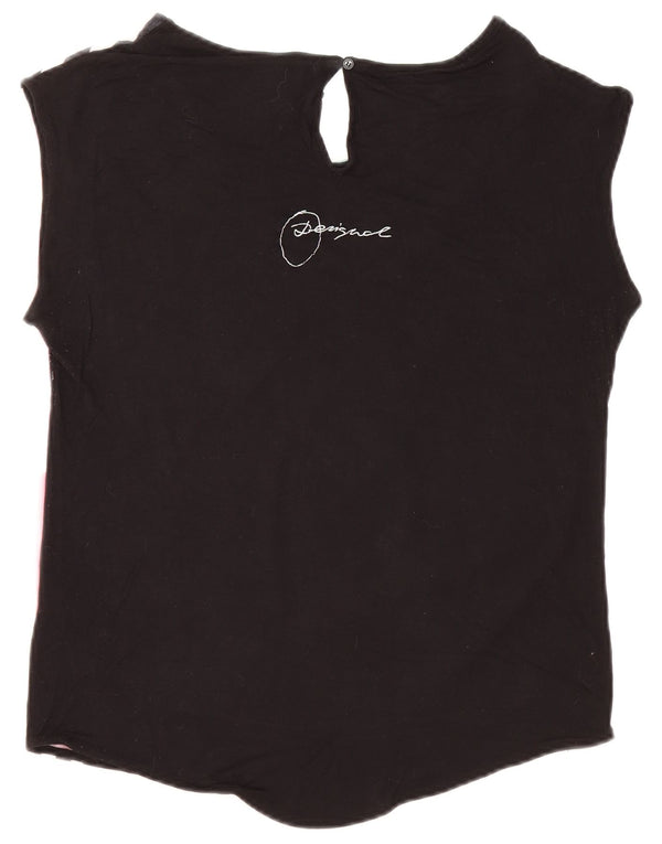 Desigual Dame Oversized grafisk T-shirt Top UK 10 Small Black Viscose