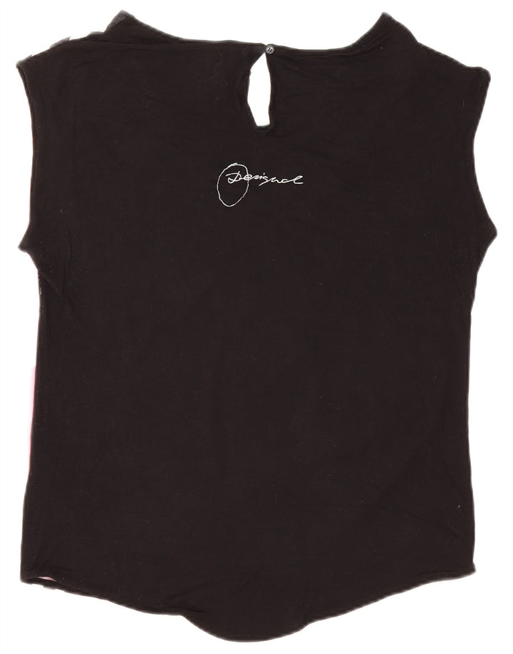 Desigual Dame Oversized grafisk T-shirt Top UK 10 Small Black Viscose