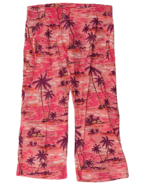 Vintage Womens Graphic Wide Leg Cropped Trousers W34 L26 Pink Hawaiian