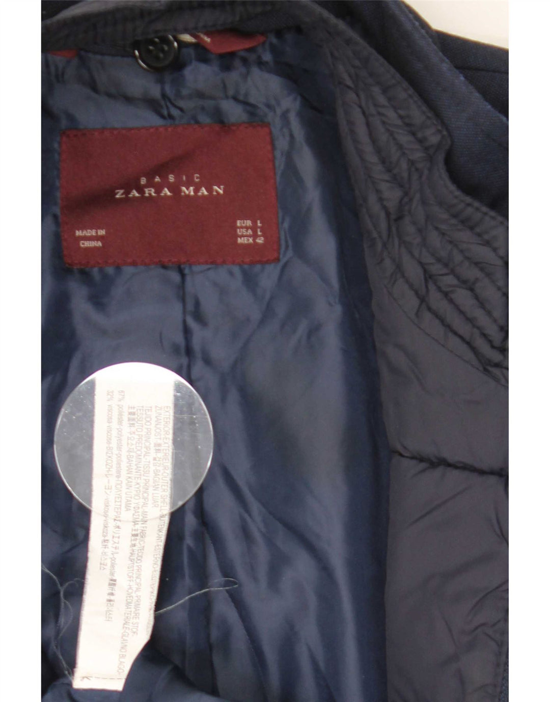 Zara Herre 4-knaps blazerjakke UK 40 Stor marineblå polyester