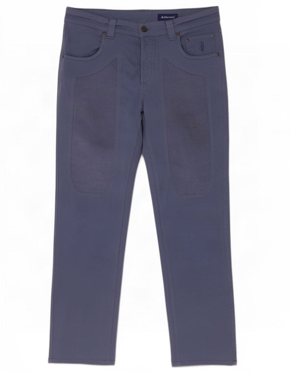 Jeckerson Mens Straight Casual Trousers W31 L29 Blue Cotton