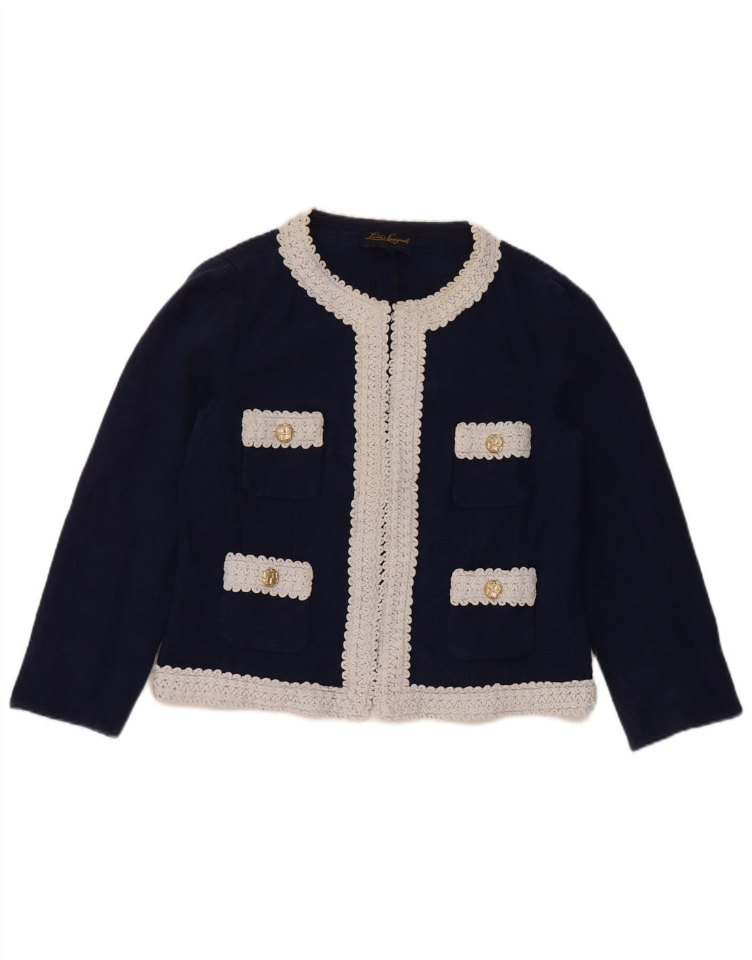 Luisa Spagnoli Womens Crop Bolero Jacket IT 46 Large Navy Blue Colourblock