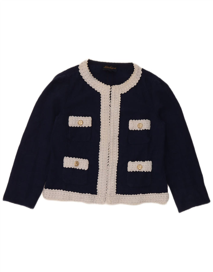 Luisa Spagnoli Womens Crop Bolero Jacket IT 46 Large Navy Blue Colourblock