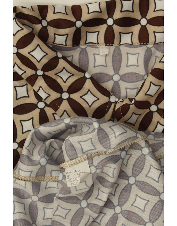 VINTAGE Dameskjorte UK 16 Stor Beige Geometrisk Uld