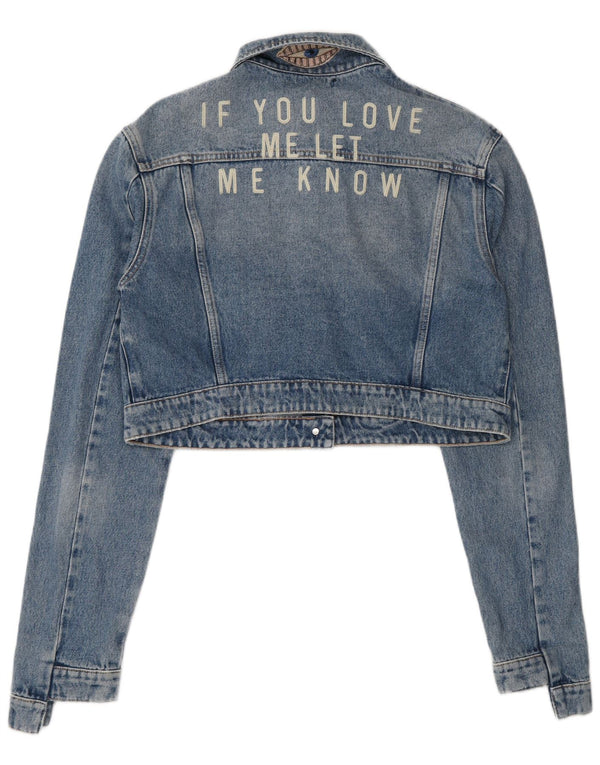 Gas Dame Crop Graphic Denim Jacket UK 18 XL Blå Bomuld