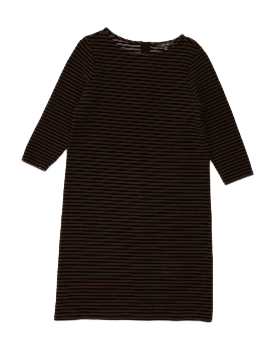 LAURA ASHLEY Dame 3/4 ærmet Shift Dress UK 12 Medium Beige stribet