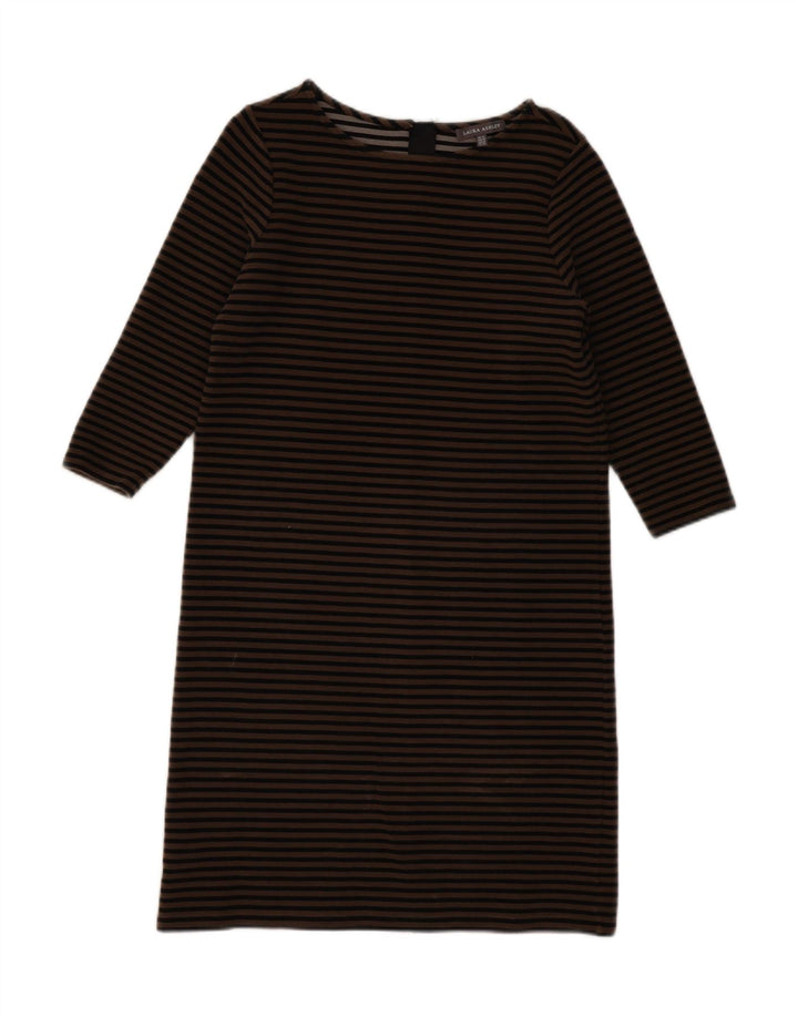 LAURA ASHLEY Dame 3/4 ærmet Shift Dress UK 12 Medium Beige stribet
