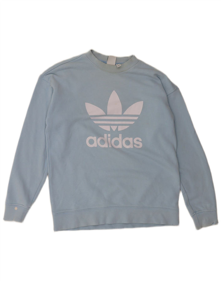 Adidas Dame Grafisk Oversized Sweatshirt Jumper UK 8 Lille Blå Bomuld