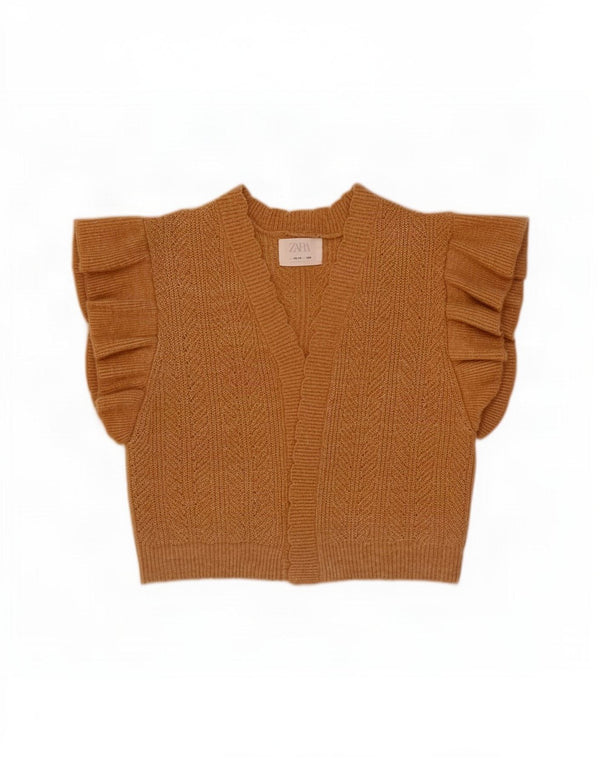 Zara Pige Kortærmet Åben Cardigan Sweater 13-14 År Brun Polyester