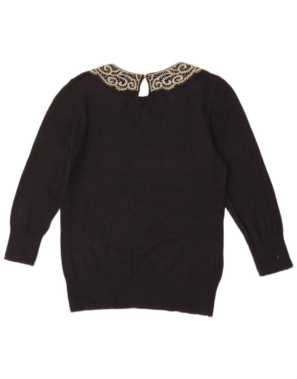 Laura Ashley Dame 3/4-ærmet Bådhalstrøje UK 12 Medium Sort