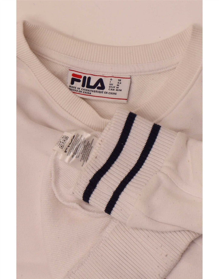 Fila Dame Sweatshirt Jumper UK 14 Medium Hvid Bomuld
