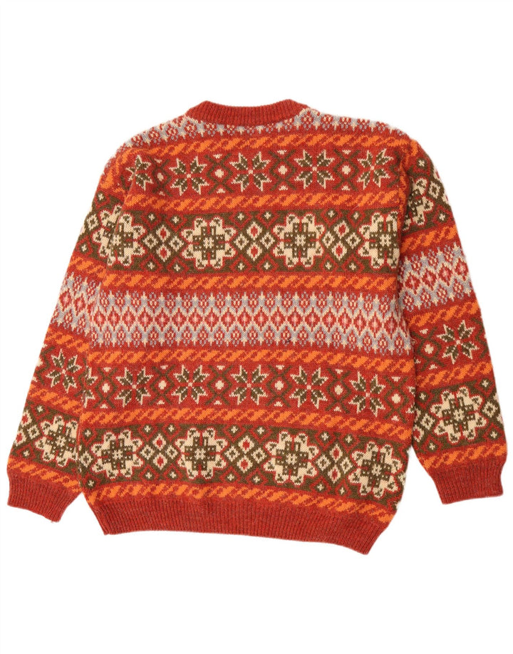 Vintage herre sweater med rund hals XL Orange Fair Isle Alpaca uld
