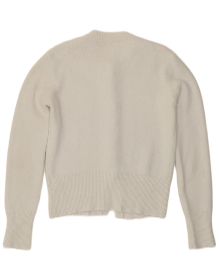 Zara Dame Cardigan Sweater UK 12 Medium Hvid Polyamid