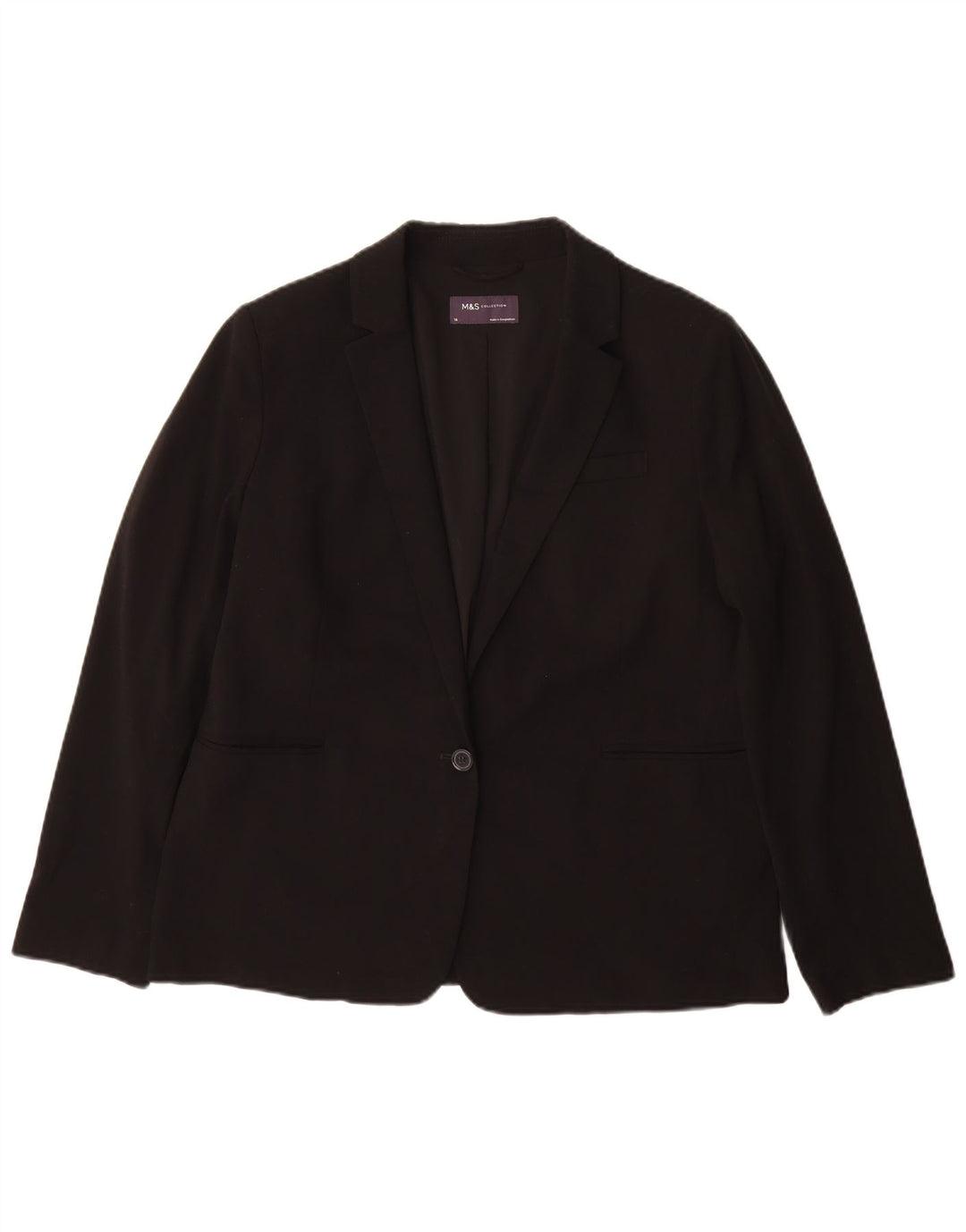 Marks & Spencer Dame 1-knaps blazerjakke UK 14 Stor sort polyester