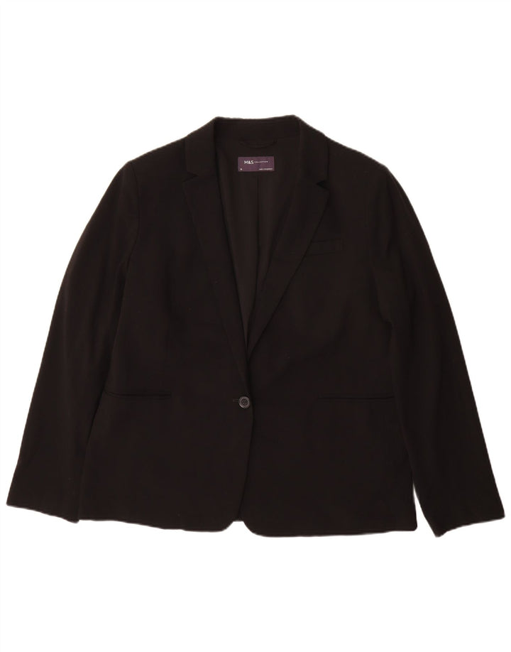Marks & Spencer Dame 1-knaps blazerjakke UK 14 Stor sort polyester