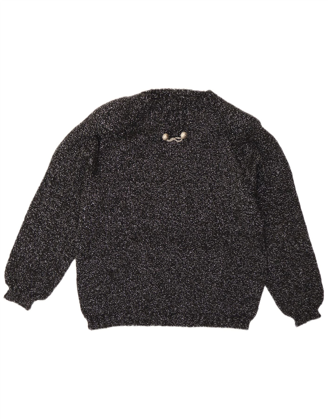 Vintage dame sweater med rund hals DK 14 Medium Black Flecked