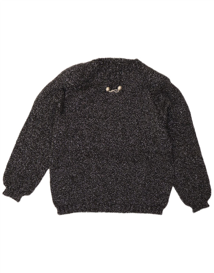 Vintage dame sweater med rund hals DK 14 Medium Black Flecked