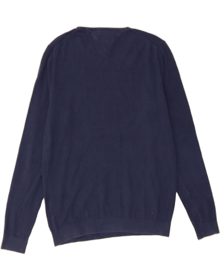 TOMMY HILFIGER Mens Boat Neck Jumper Sweater Medium Navy Blue Cotton Vintage Tommy Hilfiger and Second-Hand Tommy Hilfiger from Messina Hembry 
