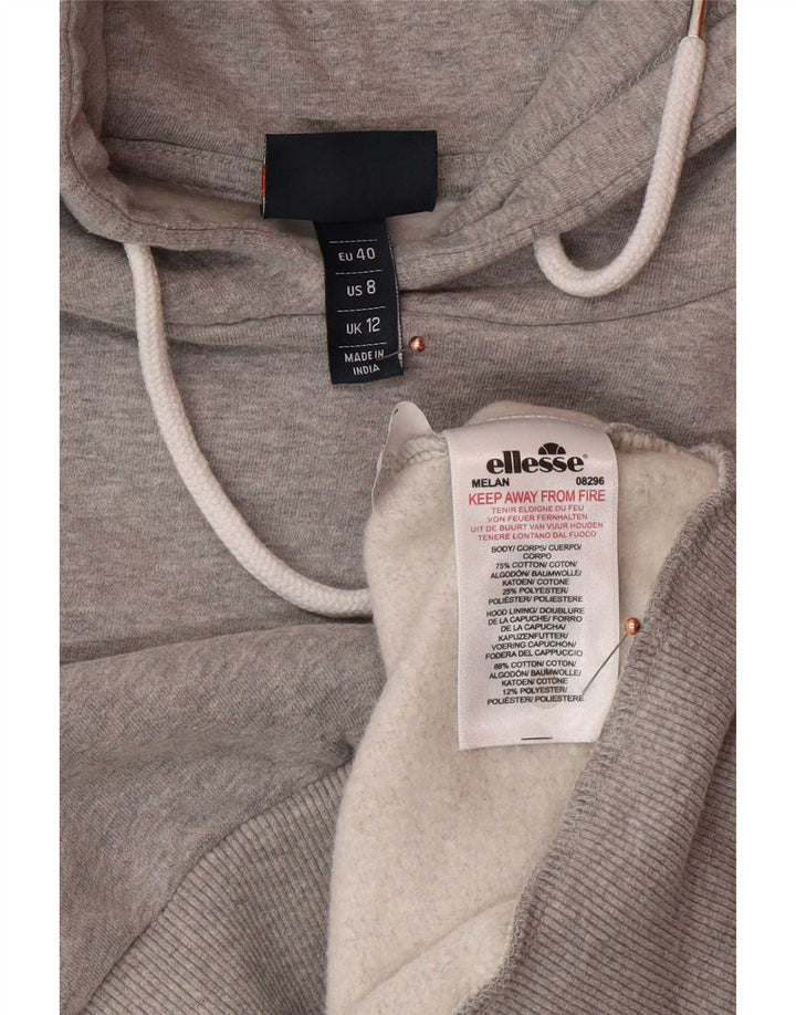 Ellesse Kvinders Cropped Grafisk Oversized Hætte Sweatshirt UK 12 Medium Grå