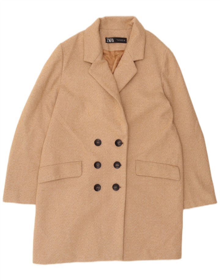 Zara Dame Dobbeltradet Frakke UK 14 Medium Beige Polyester