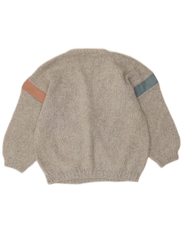 VINTAGE Dame sweater med rund hals DK 14 Stor grå Argyle/Diamond