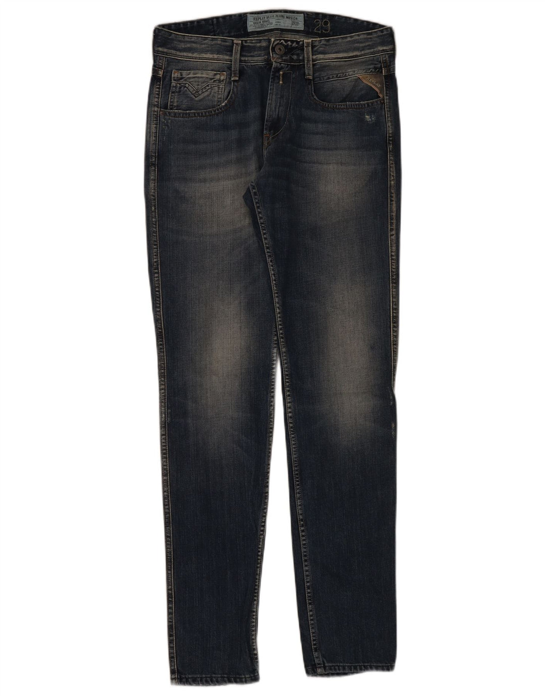 Replay Dame Distressed Slim Jeans W29 L32 Marineblå Bomuld