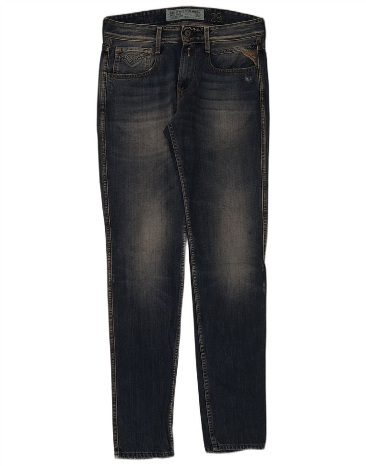 Replay Dame Distressed Slim Jeans W29 L32 Marineblå Bomuld