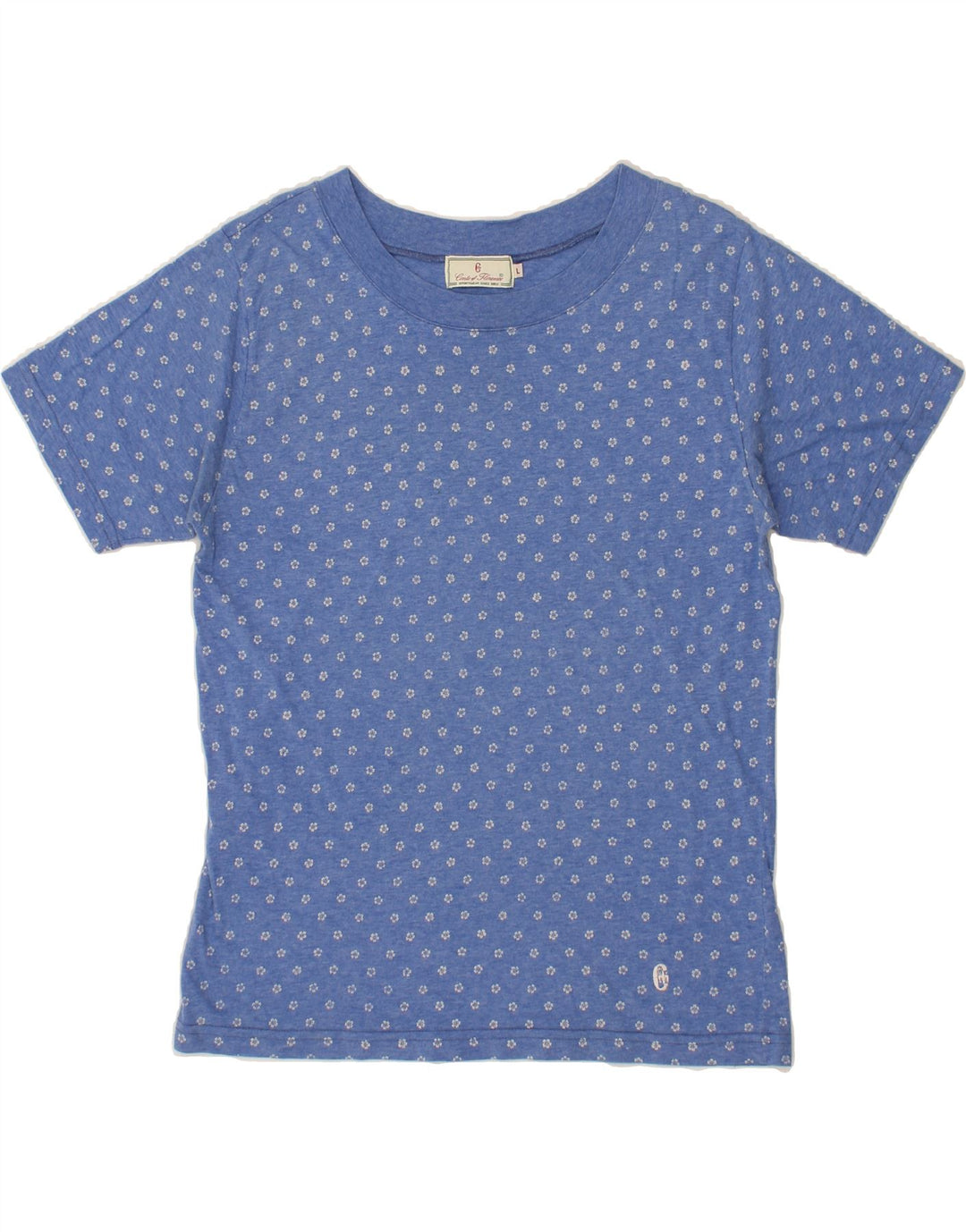 CONTE OF FLORENCE Womens T-Shirt Top UK 16 Large Blue Floral Cotton Vintage Conte of Florence and Second-Hand Conte of Florence from Messina Hembry 