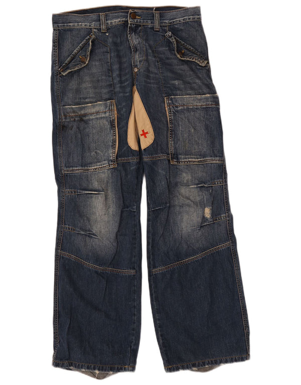 Zu Elements Herre Cargo Loose Jeans W33 L31 Marineblå Colourblock Bomuld