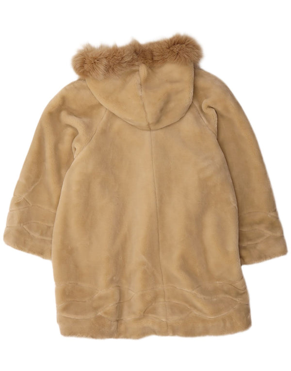 Vintage Dame Oversized Hætte i imiteret Pels Duffel Coat UK 14 Medium Beige