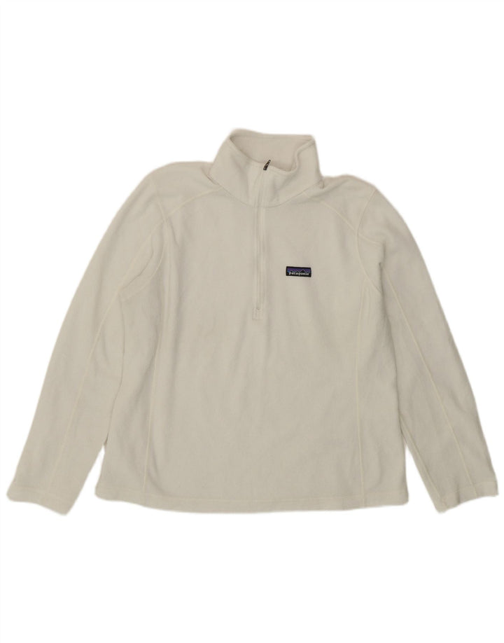 Patagonia Dame lynlås hals Fleece Jumper UK 16 Stor hvid polyester