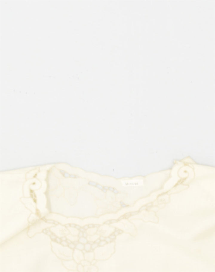 VINTAGE Womens Sleeveless Vest Top UK 12 Medium Off White Floral Polyester | Vintage Vintage | Thrift | Second-Hand Vintage | Used Clothing | Messina Hembry 