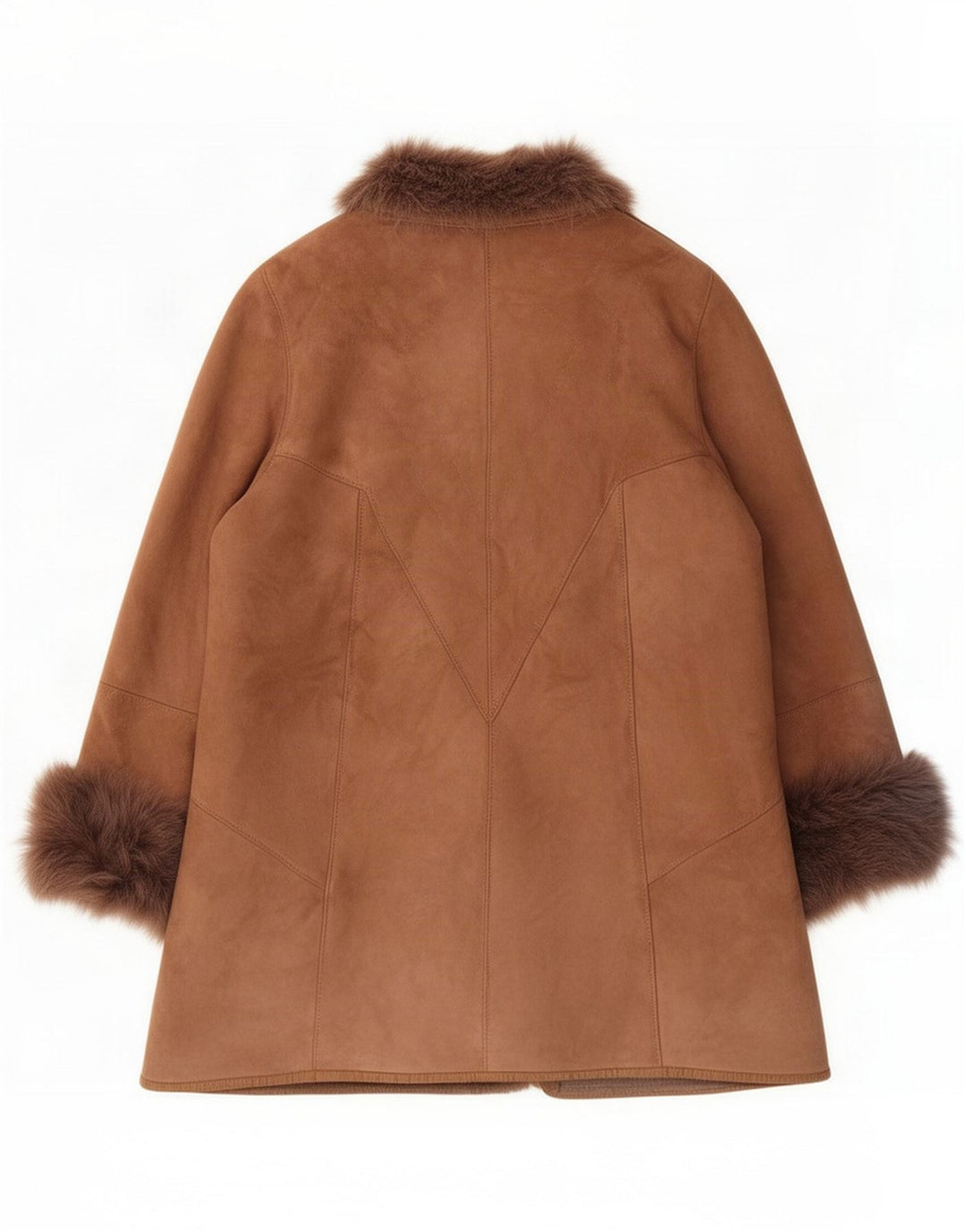 Vintage Dame Oversized Shearling Coat IT 44 medium brunt læder