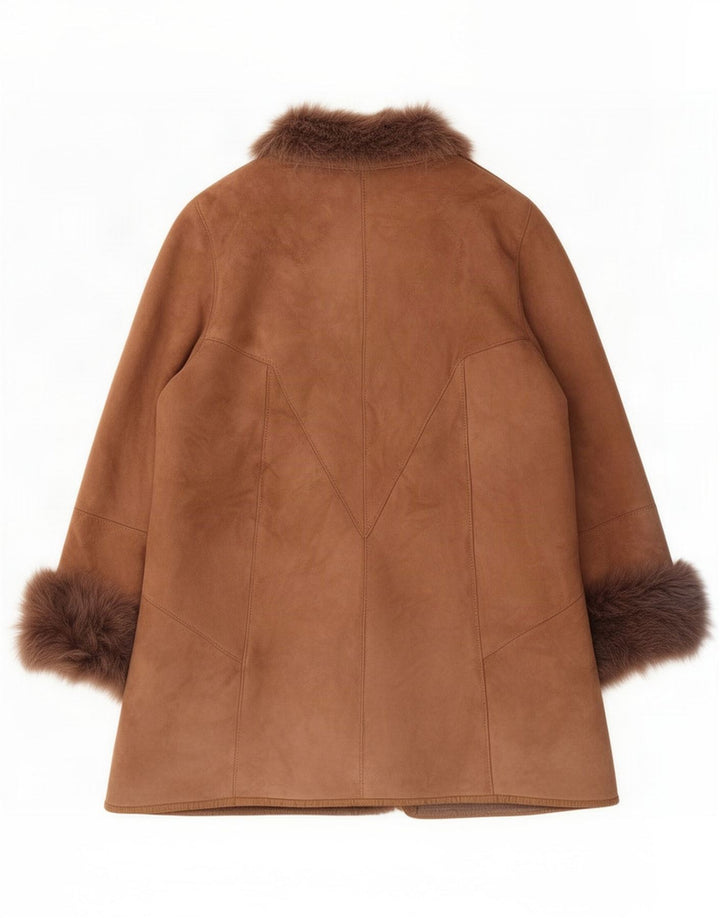 Vintage Dame Oversized Shearling Coat IT 44 medium brunt læder